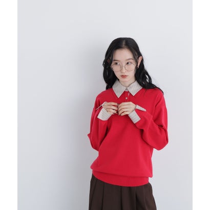ナチュラルビューティーベーシック NATURAL BEAUTY BASIC 〈N.〉ミドル丈シャツレイヤードニット （ボルドーベース2）｜詳細画像