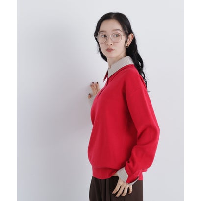 ナチュラルビューティーベーシック NATURAL BEAUTY BASIC 〈N.〉ミドル丈シャツレイヤードニット （ボルドーベース2）｜詳細画像