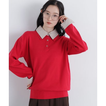 ナチュラルビューティーベーシック NATURAL BEAUTY BASIC 〈N.〉ミドル丈シャツレイヤードニット （ボルドーベース2）｜詳細画像