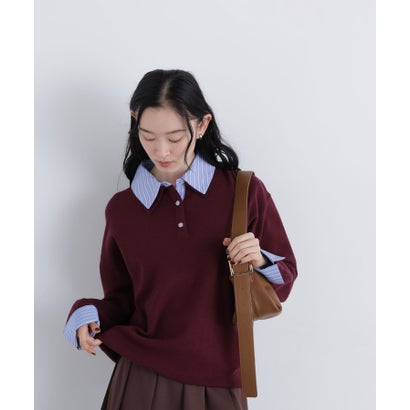 ナチュラルビューティーベーシック NATURAL BEAUTY BASIC 〈N.〉ミドル丈シャツレイヤードニット （レッドベース2）｜詳細画像