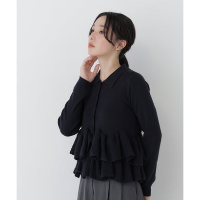 ナチュラルビューティーベーシック NATURAL BEAUTY BASIC 襟付ティアードニットカーディガン （ネイビー）｜詳細画像