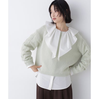 ナチュラルビューティーベーシック NATURAL BEAUTY BASIC 袖ケーブルニット （ピンクベージュ）｜詳細画像