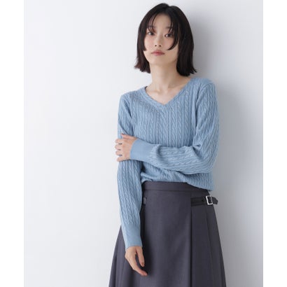 ナチュラルビューティーベーシック NATURAL BEAUTY BASIC ミニケーブルVネックニット （ネイビー）｜詳細画像