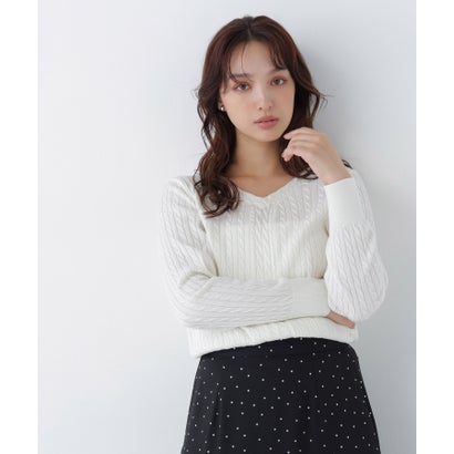 ナチュラルビューティーベーシック NATURAL BEAUTY BASIC ミニケーブルVネックニット （ネイビー）｜詳細画像
