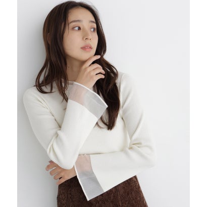 ナチュラルビューティーベーシック NATURAL BEAUTY BASIC シアーフレアカフスリブニット （オフホワイト1）｜詳細画像