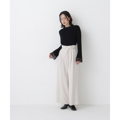 ナチュラルビューティーベーシック NATURAL BEAUTY BASIC シアーフレアカフスリブニット （オフホワイト1）｜詳細画像