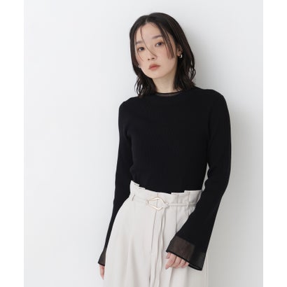 ナチュラルビューティーベーシック NATURAL BEAUTY BASIC シアーフレアカフスリブニット （イエロー）｜詳細画像