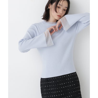 ナチュラルビューティーベーシック NATURAL BEAUTY BASIC シアーフレアカフスリブニット （イエロー）｜詳細画像