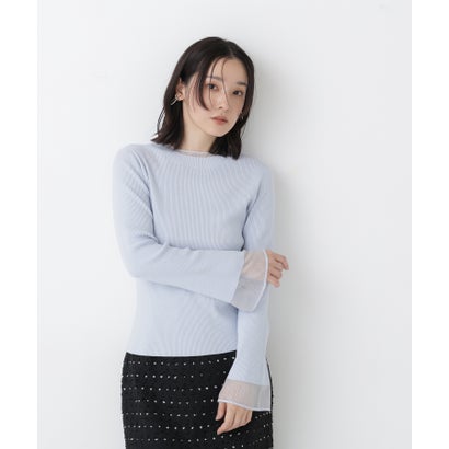 ナチュラルビューティーベーシック NATURAL BEAUTY BASIC シアーフレアカフスリブニット （イエロー）｜詳細画像