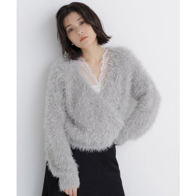 レースドッキングカシュクールニット （ライトグレー系2）