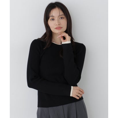 ナチュラルビューティーベーシック NATURAL BEAUTY BASIC バイカラーリブニット （バーガンディ系2）｜詳細画像