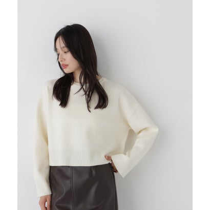 ナチュラルビューティーベーシック NATURAL BEAUTY BASIC クロップドダブルジャガードニット （オフホワイト1）｜詳細画像