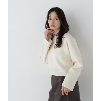 ナチュラルビューティーベーシック NATURAL BEAUTY BASIC クロップドダブルジャガードニット （オフホワイト1）｜詳細画像