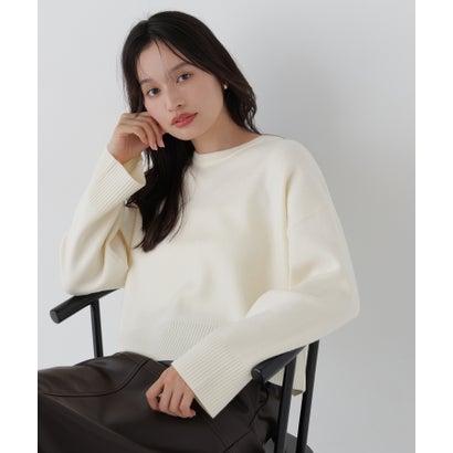 ナチュラルビューティーベーシック NATURAL BEAUTY BASIC クロップドダブルジャガードニット （オフホワイト1）｜詳細画像