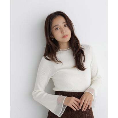 ナチュラルビューティーベーシック NATURAL BEAUTY BASIC シアーフレアカフスリブニット （ブラック）｜詳細画像