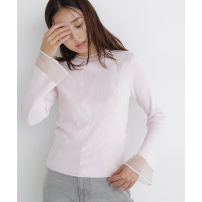 ナチュラルビューティーベーシック NATURAL BEAUTY BASIC シアーフレアカフスリブニット （ブラック）｜詳細画像