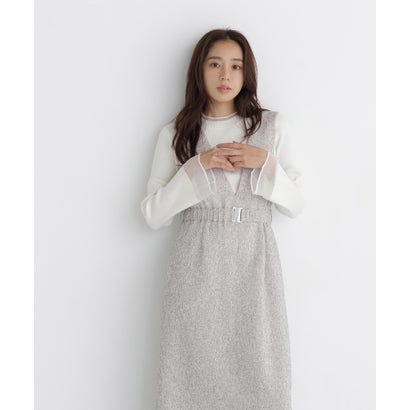 ナチュラルビューティーベーシック NATURAL BEAUTY BASIC ベルト付Vネックジャンスカ （ブラックミックス2）｜詳細画像