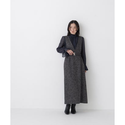 ナチュラルビューティーベーシック NATURAL BEAUTY BASIC ベルト付Vネックジャンスカ （ブラックミックス2）｜詳細画像