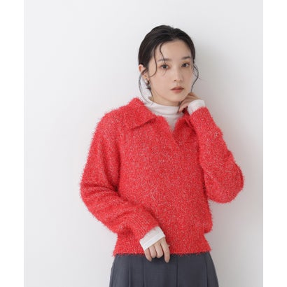 ナチュラルビューティーベーシック NATURAL BEAUTY BASIC フェザーラメ混ニット （レッド系2）｜詳細画像