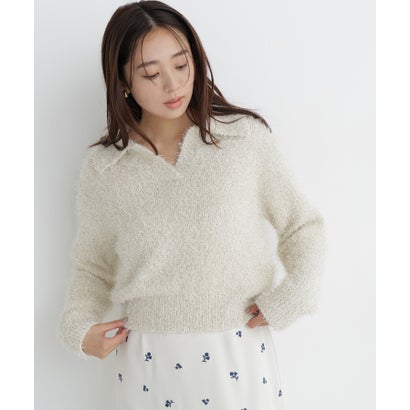 ナチュラルビューティーベーシック NATURAL BEAUTY BASIC フェザーラメ混ニット （レッド系2）｜詳細画像