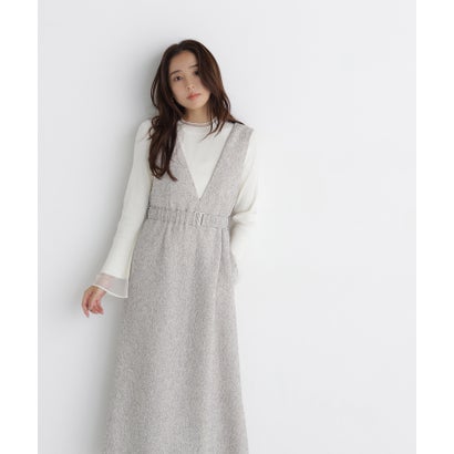 ナチュラルビューティーベーシック NATURAL BEAUTY BASIC ベルト付Vネックジャンスカ （ベージュミックス2）｜詳細画像