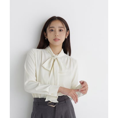 ナチュラルビューティーベーシック NATURAL BEAUTY BASIC 2wayリボンボウタイブラウス （ライトイエロー）｜詳細画像