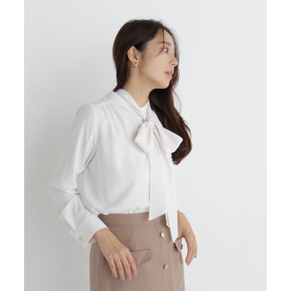 ナチュラルビューティーベーシック NATURAL BEAUTY BASIC 2wayリボンボウタイブラウス （ライトイエロー）｜詳細画像