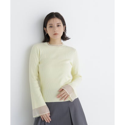 ナチュラルビューティーベーシック NATURAL BEAUTY BASIC シアーフレアカフスリブニット （ピンク）｜詳細画像