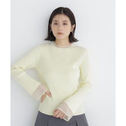 ナチュラルビューティーベーシック NATURAL BEAUTY BASIC シアーフレアカフスリブニット （ピンク）｜詳細画像