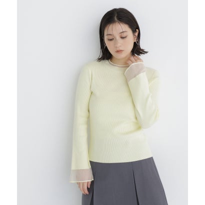 ナチュラルビューティーベーシック NATURAL BEAUTY BASIC シアーフレアカフスリブニット （ピンク）｜詳細画像