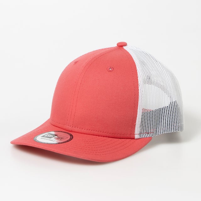Newera キャップ 帽子 NE207 メッシュキャップ プレーン ベースボールキャップ ユニセックス やや浅め NEWERA SNAPBACK LOW PROFILE TRUCKER （コーラル×ホワイト）
