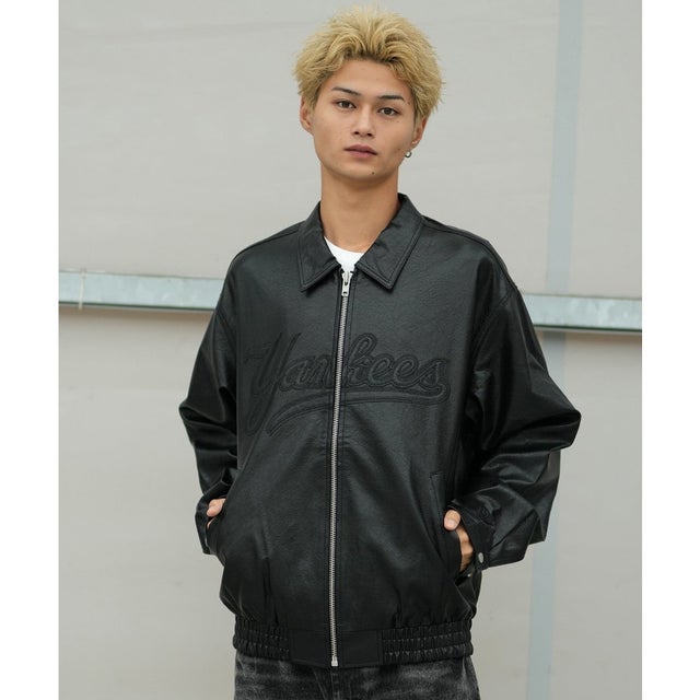 ブルゾン メンズ シンセティックレザー ジャケット ニューヨーク・ヤンキース ブラック （BLK）