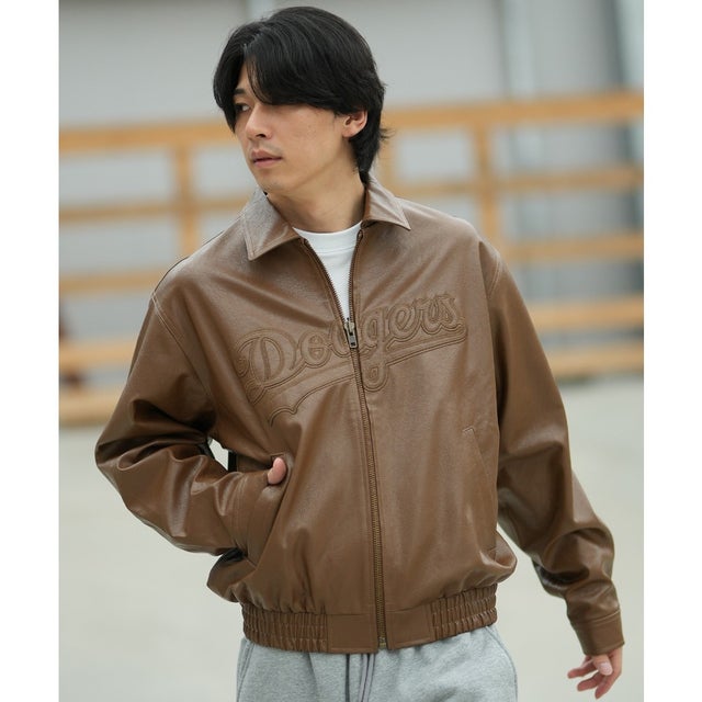 ブルゾン メンズ シンセティックレザー ジャケット ロサンゼルス・ドジャース ブラウン （BRN）
