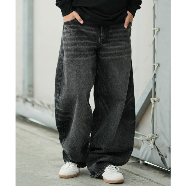 ロングパンツ メンズ デニム Gパン バレルパンツ ブラックデニム （BLK）