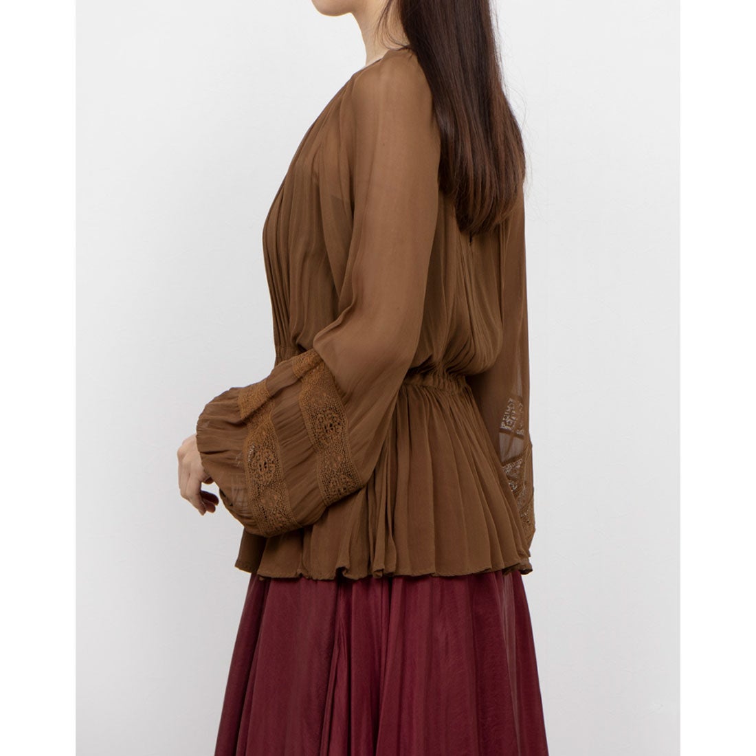 ヌキテパ ne Quittez pas GEORGETTE LACE TOP （ブラウン 