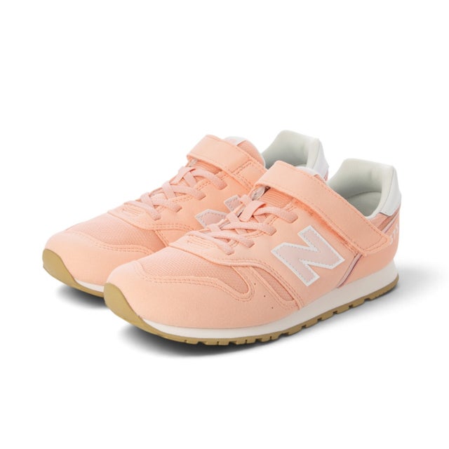 スニーカー キッズ 子供靴 Y373 YV373 new balance 373 BUNGEE WITH TOP STRAP スポーティ ベルクロ ゴム紐 WIDTH:M （ピンク）