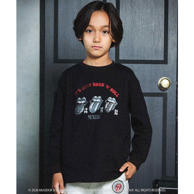 【ザ・ローリング・ストーンズxNEXCHIC】天竺フロッキープリントTシャツ(1 （ブラック）