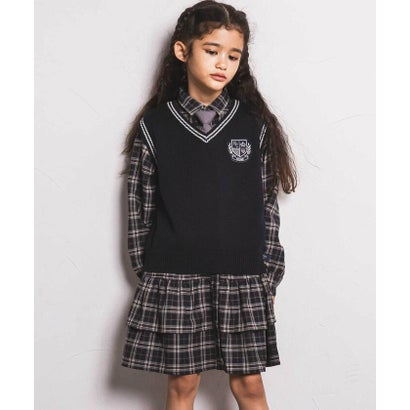 ネクシック nexchic 【お揃い】ネクタイ付きチェックワンピース＆ニットベストセット(110~150cm （ネイビー系）｜詳細画像