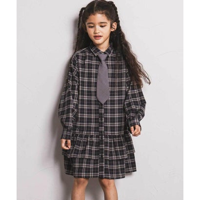 ネクシック nexchic 【お揃い】ネクタイ付きチェックワンピース＆ニットベストセット(110~150cm （ネイビー系）｜詳細画像