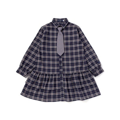 ネクシック nexchic 【お揃い】ネクタイ付きチェックワンピース＆ニットベストセット(110~150cm （ネイビー系）｜詳細画像