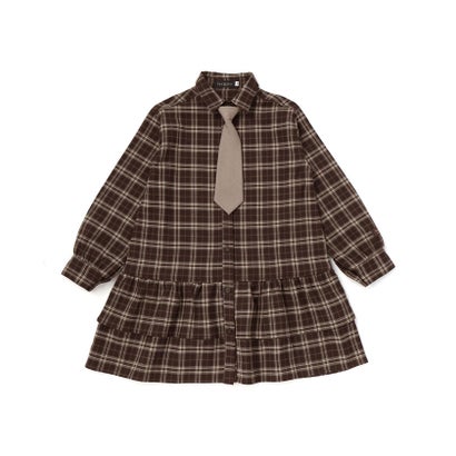 ネクシック nexchic 【お揃い】ネクタイ付きチェックワンピース＆ニットベストセット(110~150cm （ブラウン系）｜詳細画像