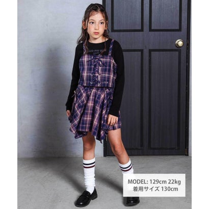 チェックレースアップビスチェ＆ロゴプリントTシャツセット(110~150cm) （ネイビー系）｜詳細画像