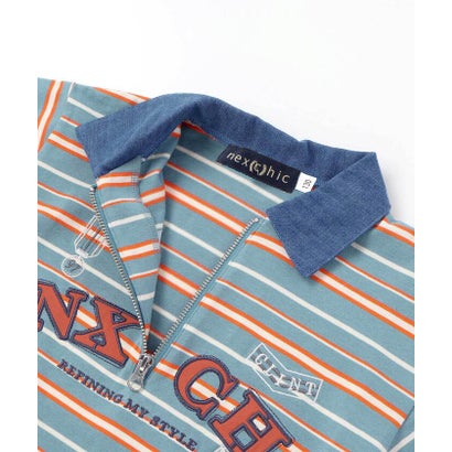 ネクシック nexchic ロゴパッチボーダーハーフジップポロシャツ(110~150cm) （ブルー系）｜詳細画像