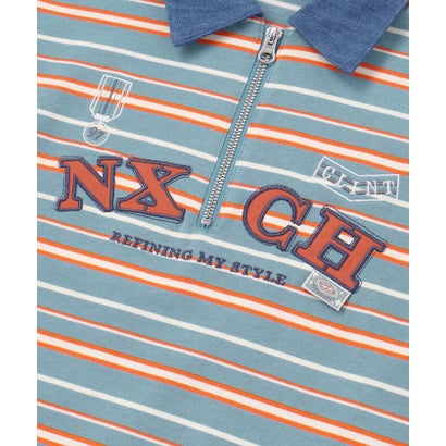 ネクシック nexchic ロゴパッチボーダーハーフジップポロシャツ(110~150cm) （ブルー系）｜詳細画像