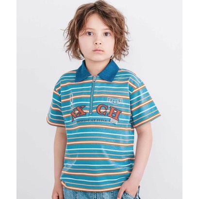 ネクシック nexchic ロゴパッチボーダーハーフジップポロシャツ(110~150cm) （ブルー系）｜詳細画像