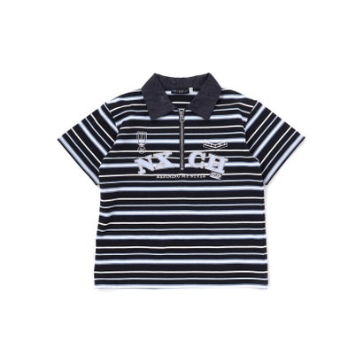 ネクシック nexchic ロゴパッチボーダーハーフジップポロシャツ(110~150cm) （ブルー系）｜詳細画像