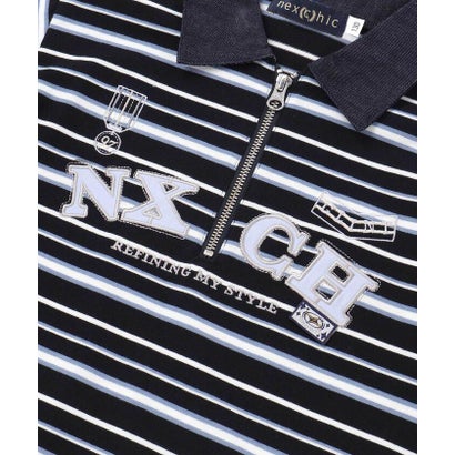 ネクシック nexchic ロゴパッチボーダーハーフジップポロシャツ(110~150cm) （ブルー系）｜詳細画像