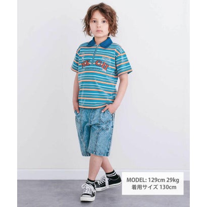 ネクシック nexchic ロゴパッチボーダーハーフジップポロシャツ(110~150cm) （ブルー系）｜詳細画像