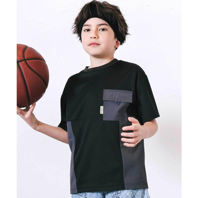 タフタ切り替えメッシュ半袖Tシャツ(110~150cm) （ブラック）