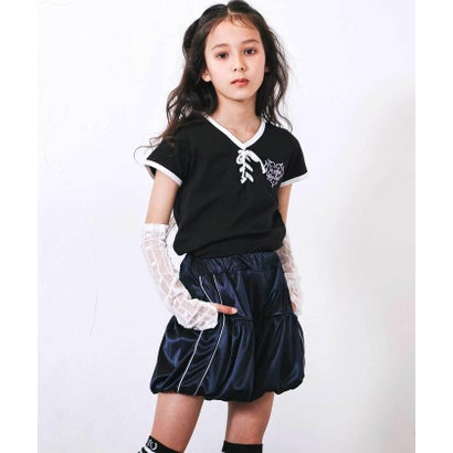 レースアップTシャツ＆レースアームカバーセット(110~150cm) （ブラック）｜詳細画像